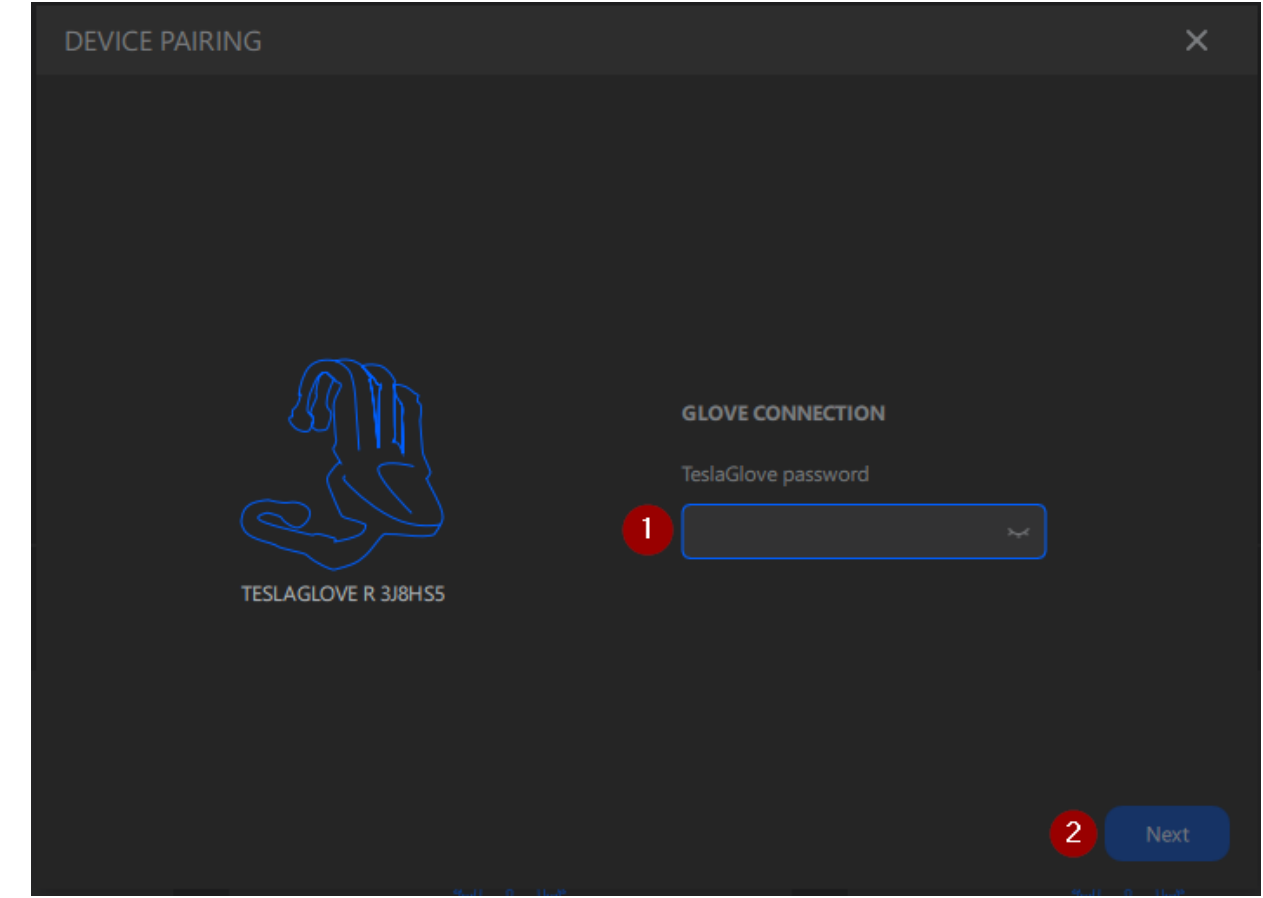 DEVICE PAIRING — password entry for TESLAGLOVE