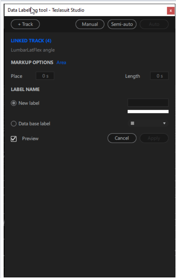 Data Labelling tool — track creation and the markup options for markers and areas